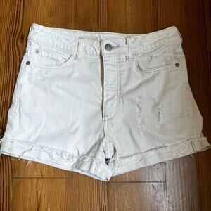 Pilcro cream button fly high rise distressed cuffed shorts SIZE 27